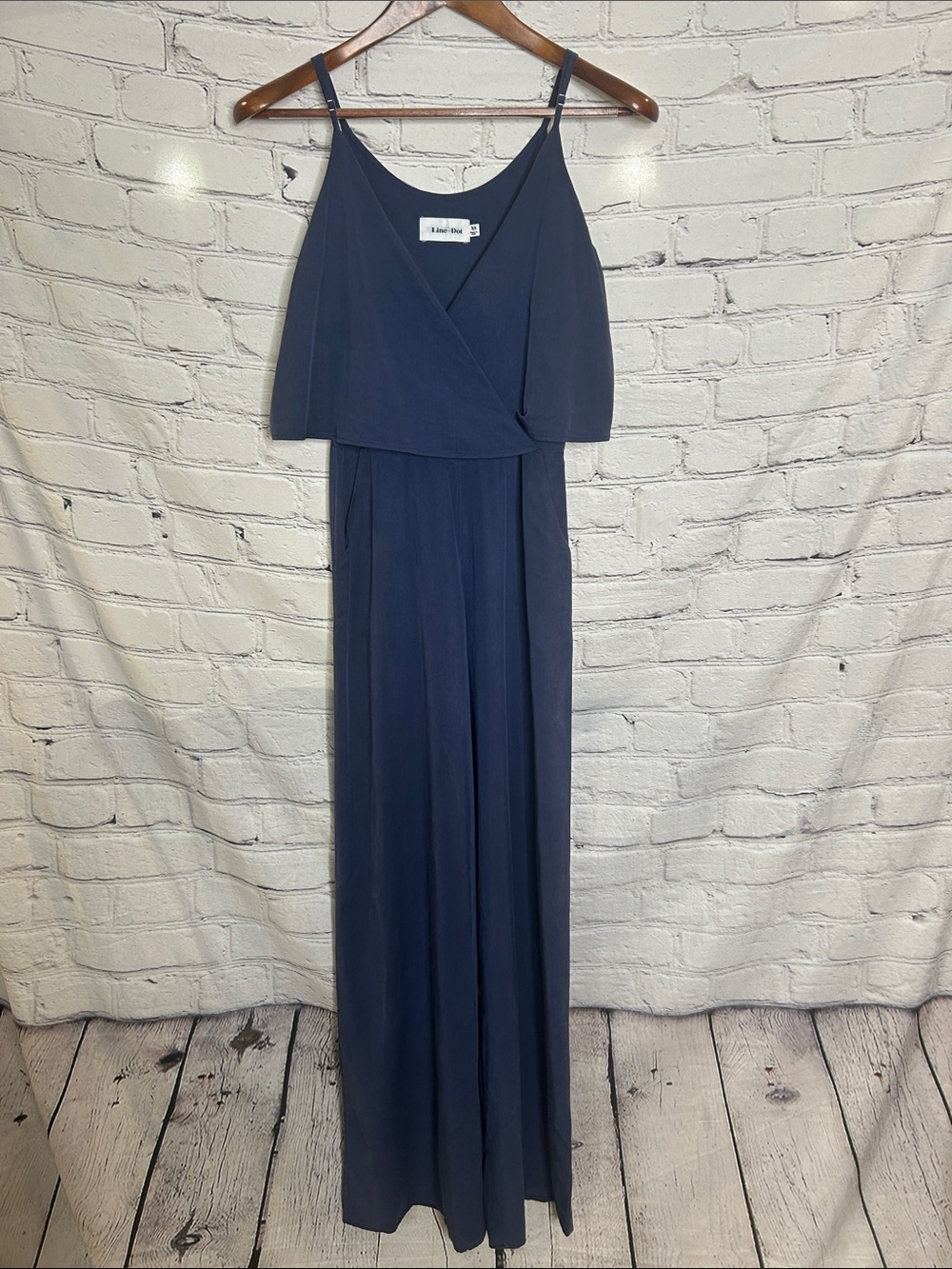 Line & Dot Navy Spaghetti Strap Jumpsuit Size X-Small Excellent Condition